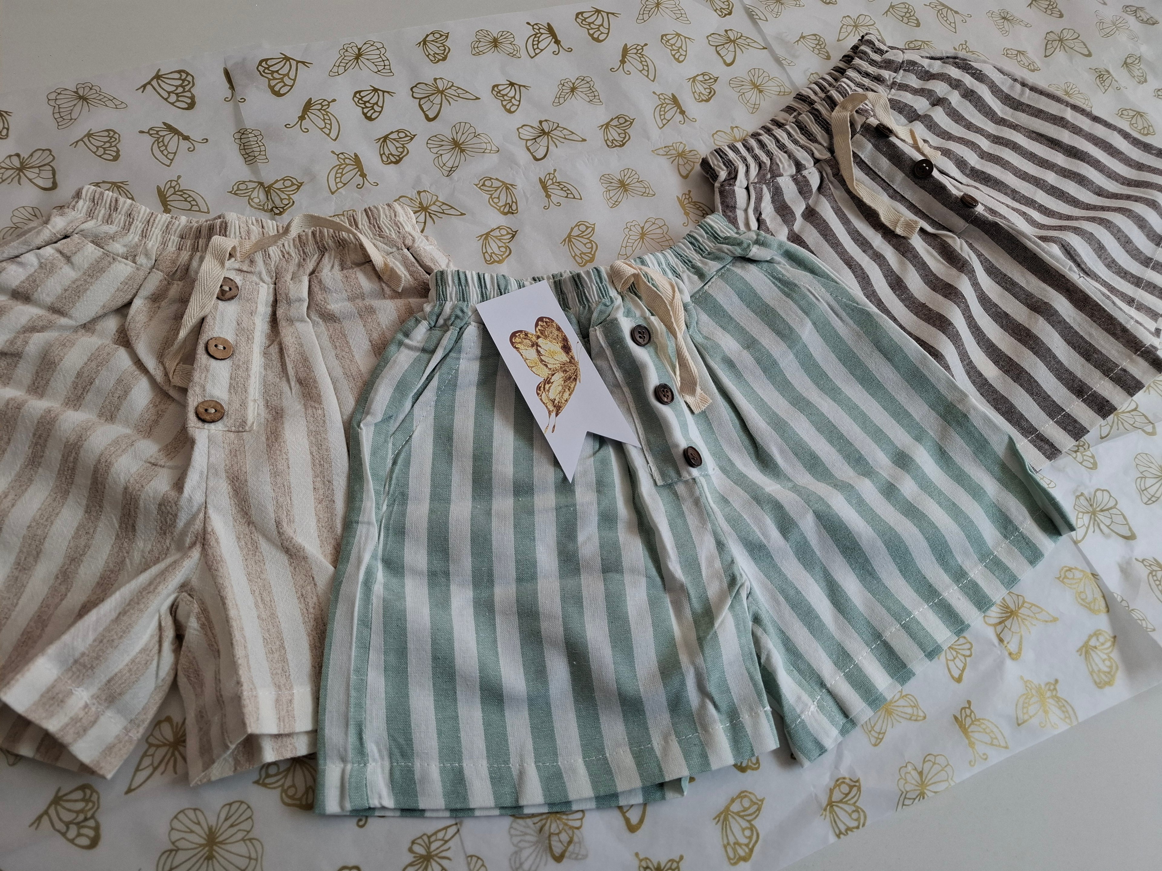 Vintage linen baby boys srriped shorts