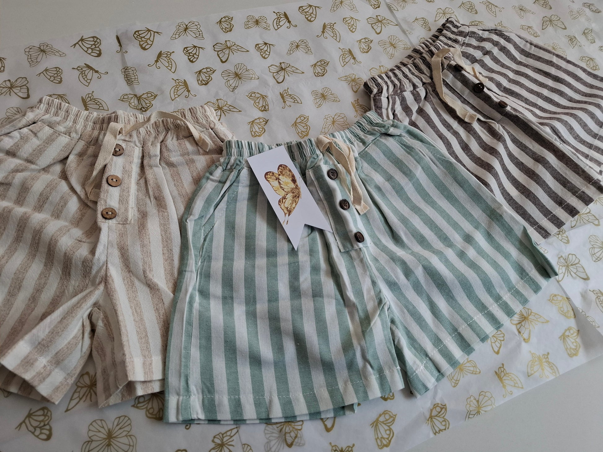 Vintage linen baby boys srriped shorts