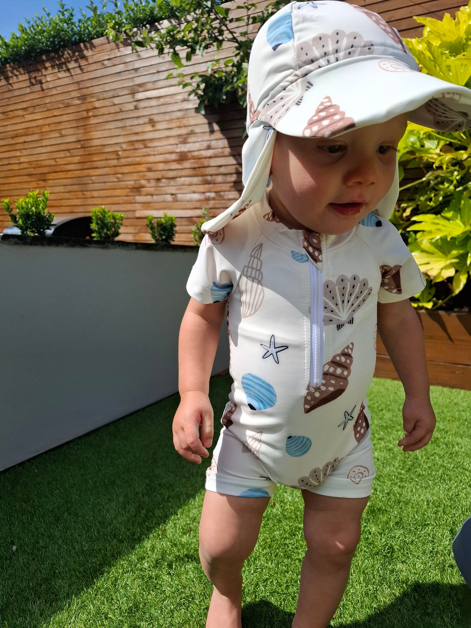 Sun shell zipper swimsuit & Swim cap