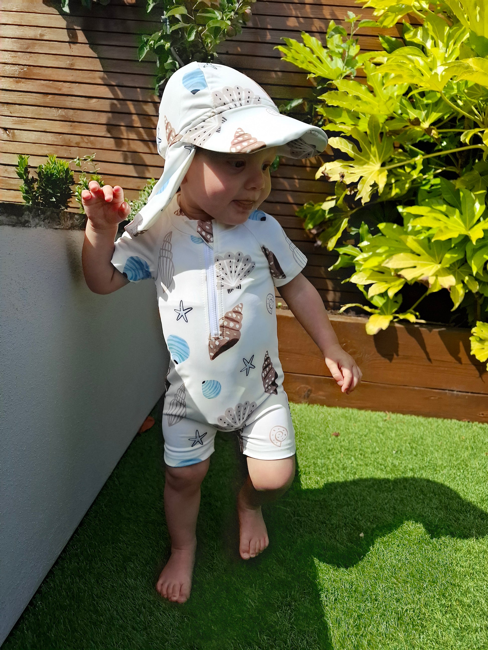 Sun shell zipper swimsuit & Swim cap